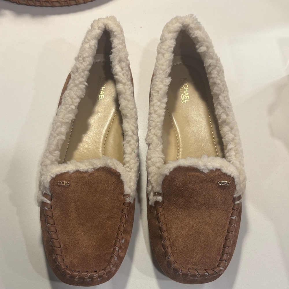Michael Kors Tan Suede Moccasins with Shearling